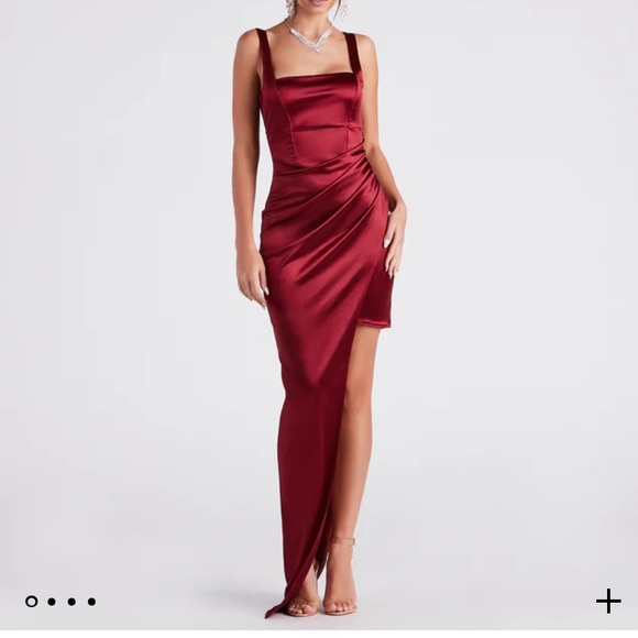 Callie High Slit Satin Formal Dress - Picture 1 of 11